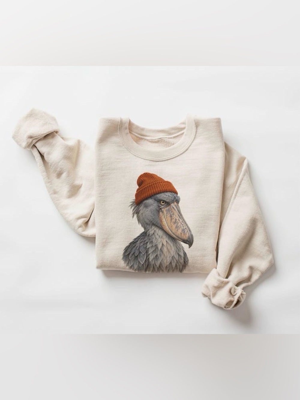 Retro 90s Shoebill Stork Wearing Beanie, Vintage Birdwatching Birding Sweatshirt